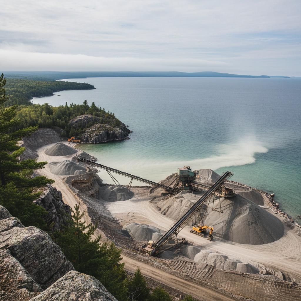 Rehabilitated former gravel pit with naturalized vegetation near a shoreline
