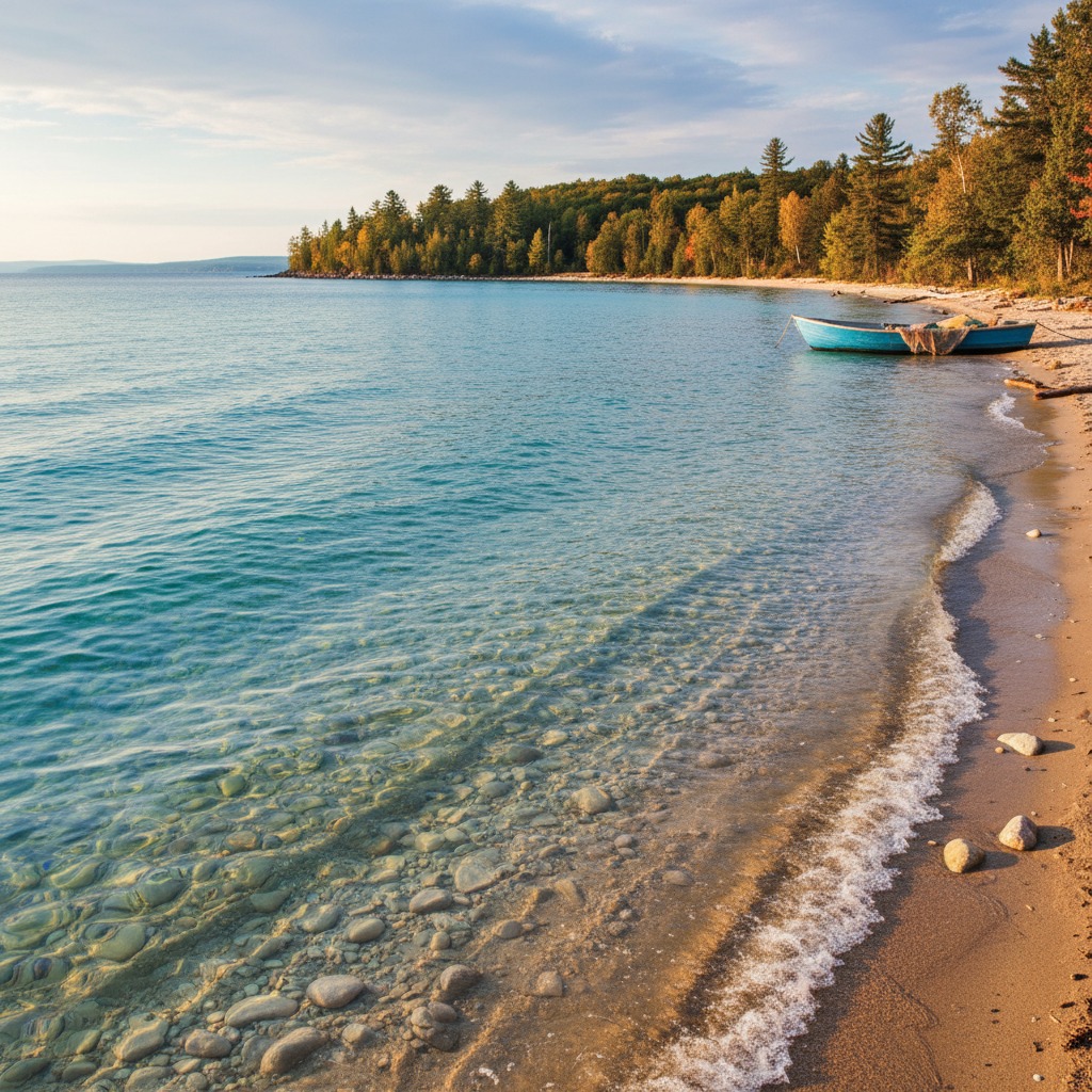 Clear turquoise water at a small rocky beach with scattered boulders