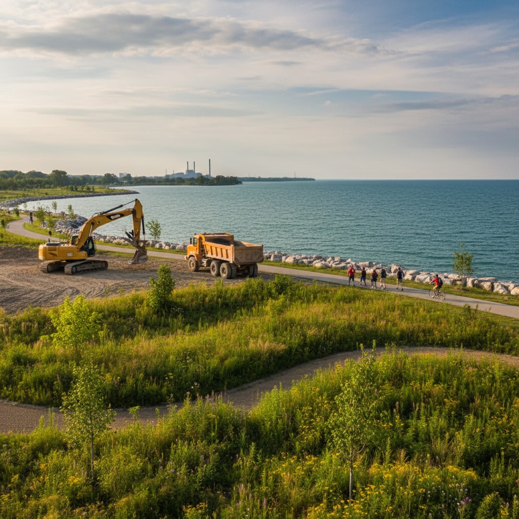 Environmental remediation work at a contaminated waterfront site