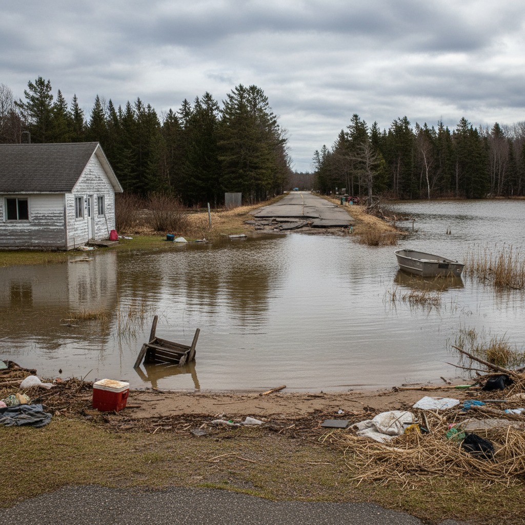 Flooded lakeside properties during high water levels on the Great Lakes