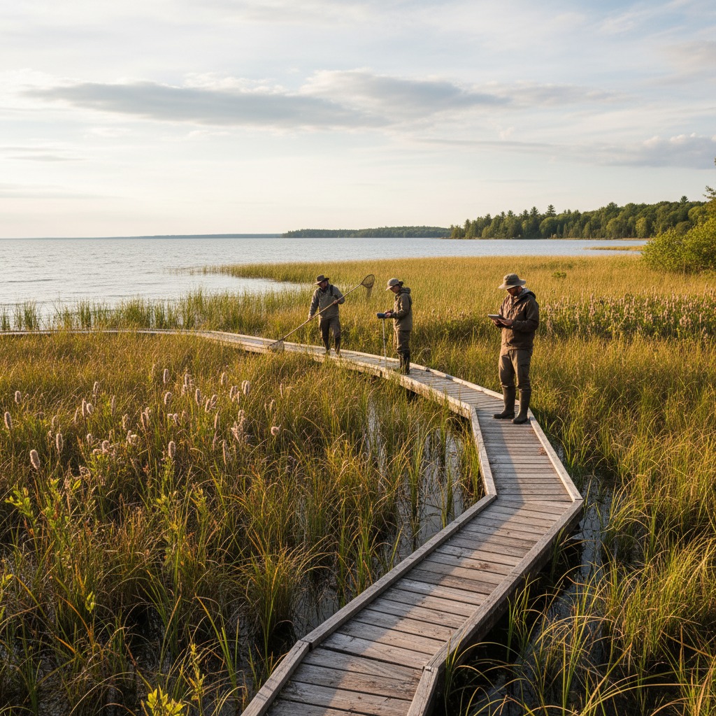 Lush green wetland area adjacent to a development zone