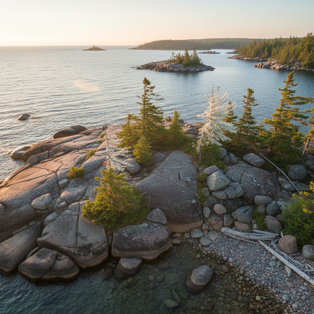 Rocky Georgian Bay shoreline with pine trees