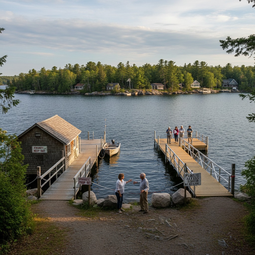 Waterfront dock area where property lines meet the lake