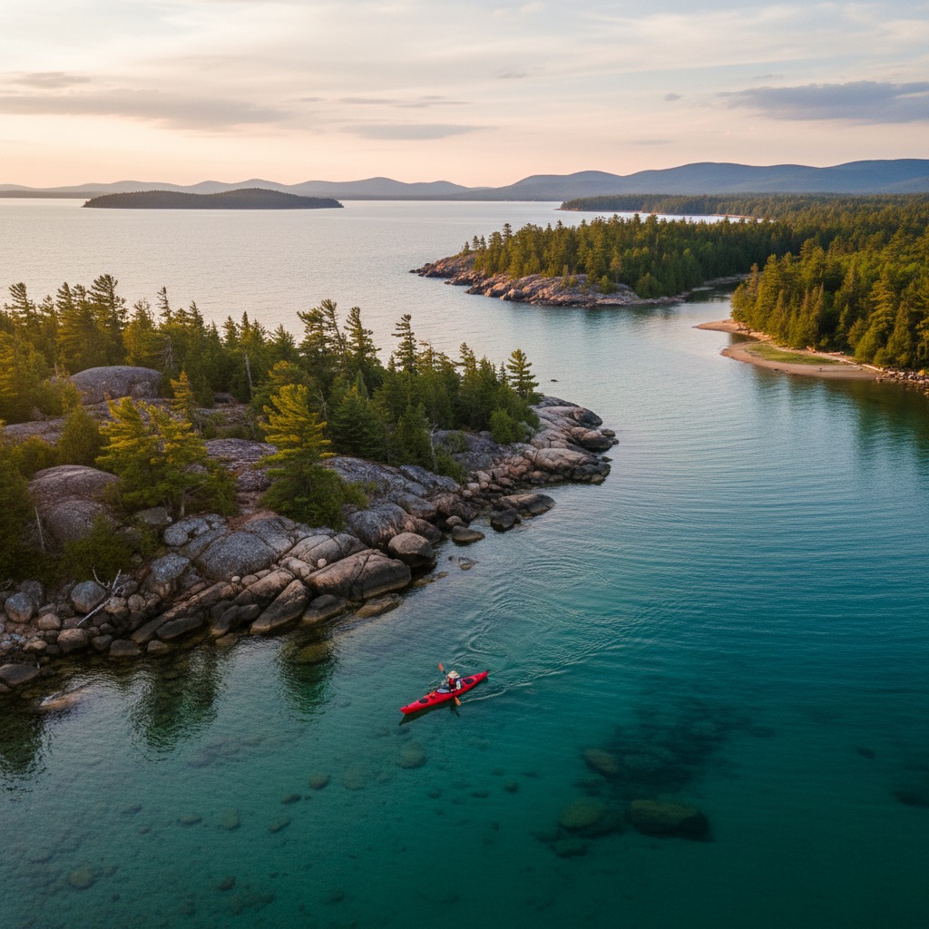 Kayaker on calm Ontario lake