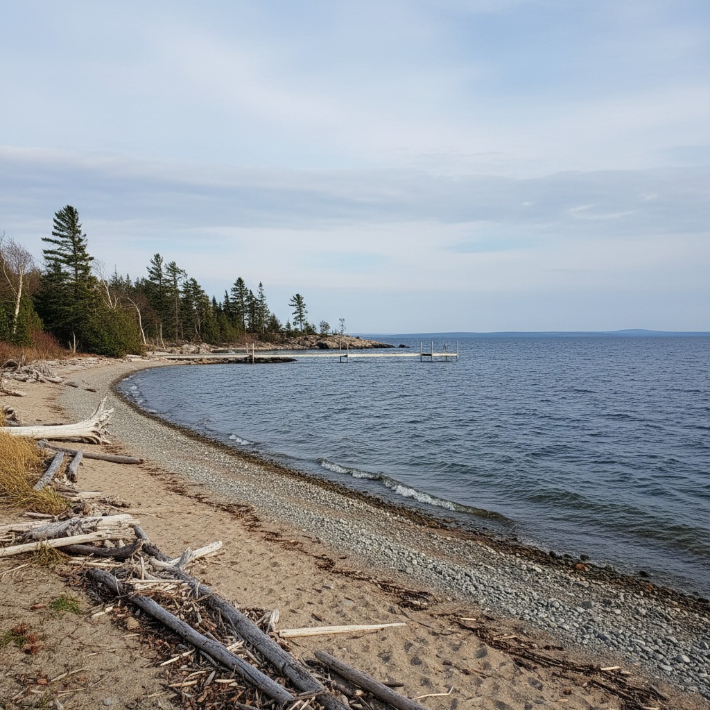 Lake Simcoe shoreline with development visible in the distance
