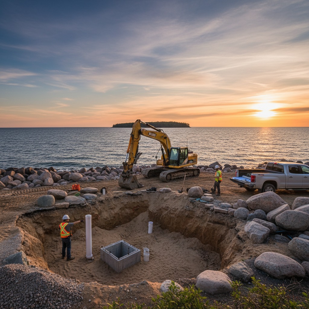 Excavation work for septic system installation on a rural property